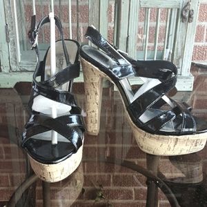 City Streets Black Patent Dbl Platform Stilletos